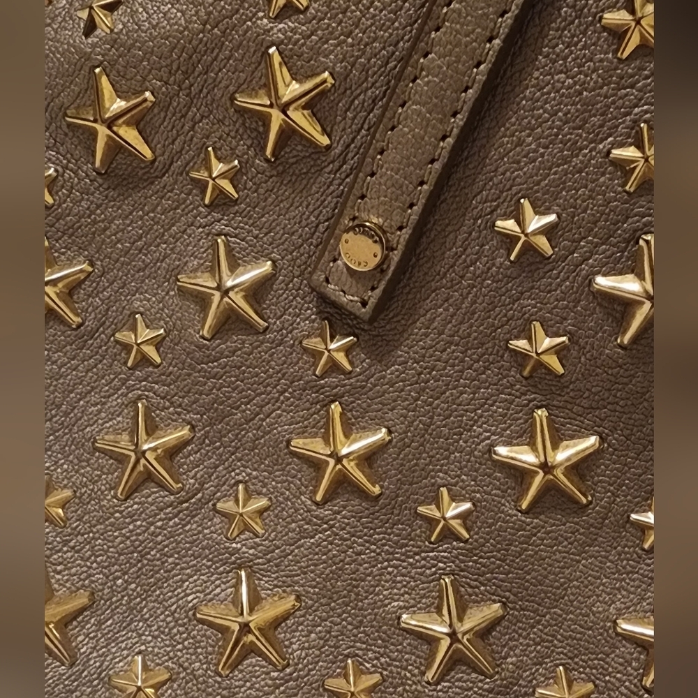 Jimmy Choo's Sasha Star-Studded Gray Metallic, Adjustable Tote Bag - Picture 2 of 10